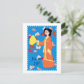 Happy Girl Japan Stamp Art Briefkaart (Staand voorkant)