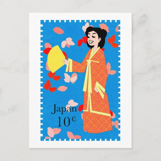 Happy Girl Japan Stamp Art Briefkaart (Voorkant)