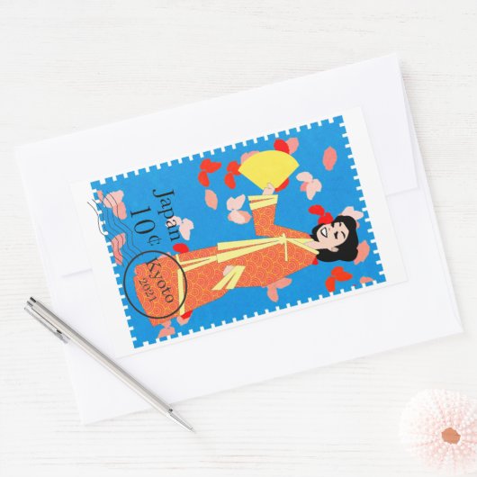 Happy Girl Japan Stamp Art Decorative Sticker (Envelop)