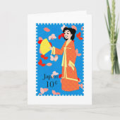 Happy Girl Japan Stamp Art Folded Wenskaart Kaart (Voorkant)