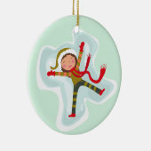 Happy Girl Making Snow Angel Xmas Winter Keramisch Ornament (Rechts)