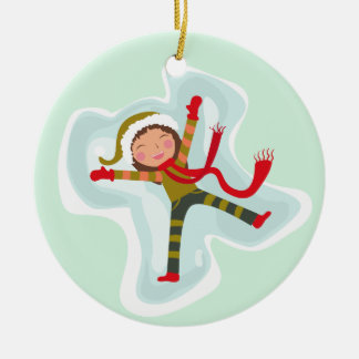Happy Girl Making Snow Angel Xmas Winter Keramisch Ornament
