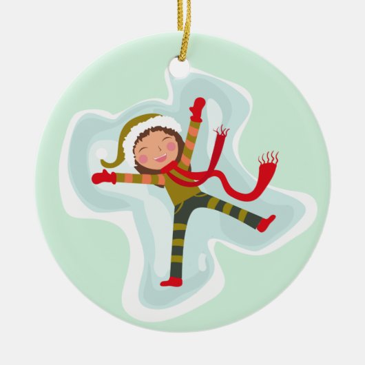 Happy Girl Making Snow Angel Xmas Winter Keramisch Ornament (Voorkant)