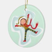 Happy Girl Making Snow Angel Xmas Winter Keramisch Ornament (Links)