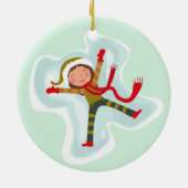 Happy Girl Making Snow Angel Xmas Winter Keramisch Ornament (Achterkant)