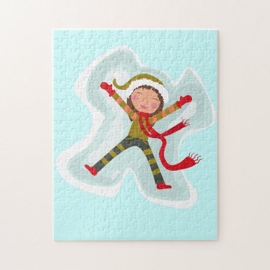 Happy Girl Making Snow Angel Xmas Winter Legpuzzel (Verticaal)