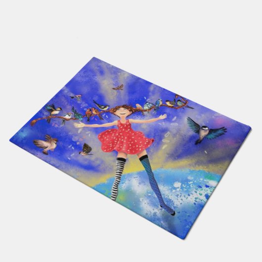 Happy Girl met Birds Doormat Deurmat (Schuin)