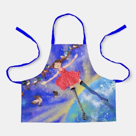 Happy Girl met BirdsApron Spring Schort (Voorkant)