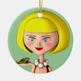 Happy Girl met kikkerprins Keramisch Ornament