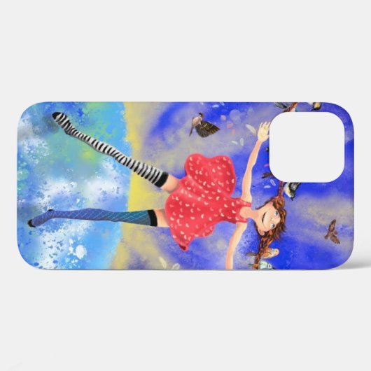 Happy Girl met vogels Case-Mate iPhone Case (Achterkant (horizontaal))