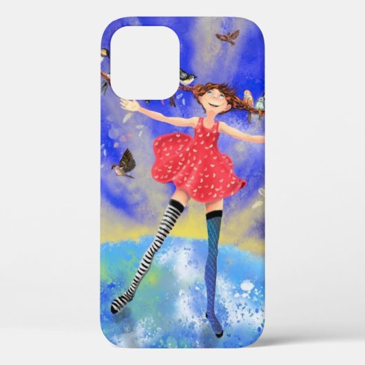 Happy Girl met vogels Case-Mate iPhone Case (Achterkant)