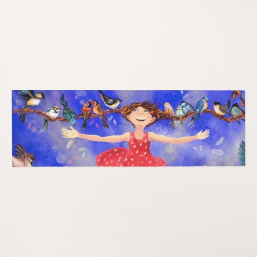 Happy Girl met Vogels Yoga Mat (Achterkant (horizontaal))