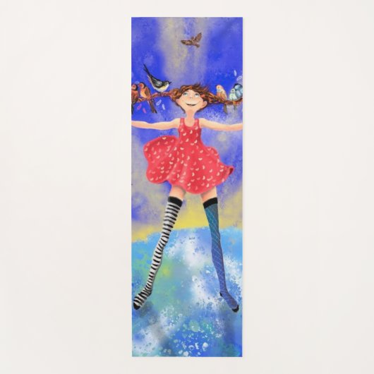 Happy Girl met Vogels Yoga Mat (Voorkant)
