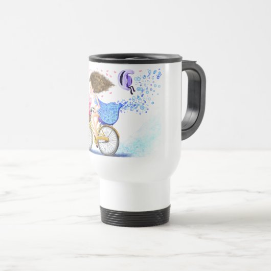 Happy Girl On A Bike Travel Mug Romantic Love Reisbeker (Voorkant rechts)