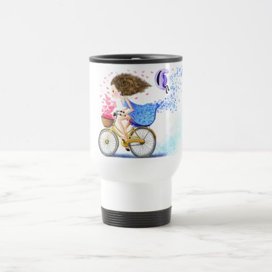 Happy Girl On A Bike Travel Mug Romantic Love Reisbeker (Center)
