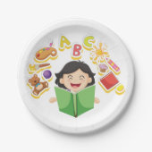 Happy Girl Reading Papieren Bordje (Voorkant)