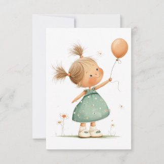 Happy Girl with Balloon Watercolor Bedankkaart