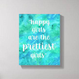 Happy Girls citaat waterverf in aqua blauw Canvas Afdruk