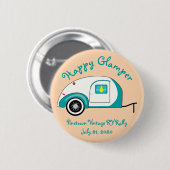 Happy Glamper Aquamarine Teardrop Trailer Ronde Button 5,7 Cm (Voorkant /achterkant)
