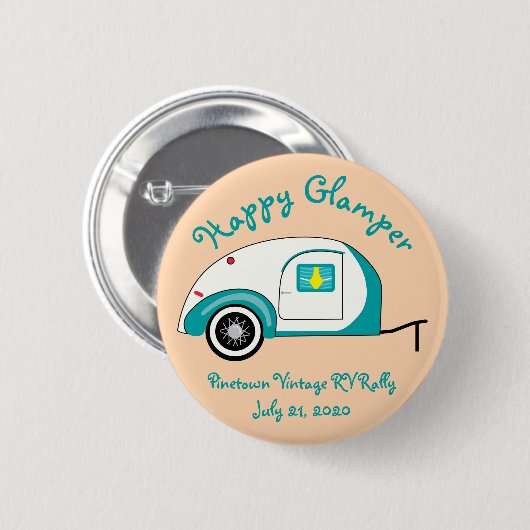 Happy Glamper Aquamarine  Teardrop Trailer Ronde Button 5,7 Cm (Voorkant /achterkant)