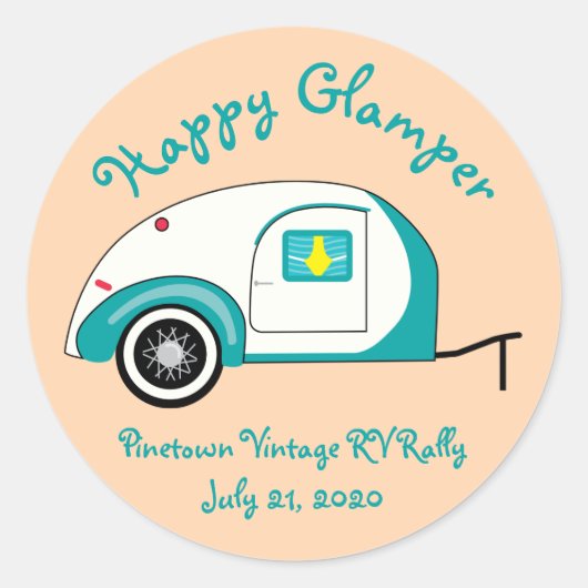 Happy Glamper Aquamarine  Teardrop Trailer Ronde Sticker (Voorkant)