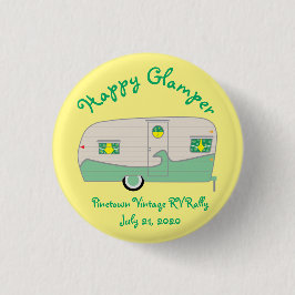 Happy Glamper Mint GreenVintage Inned Ham Trailer Ronde Button 3,2 Cm
