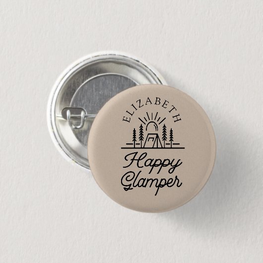Happy Glamper Natuur Brown Monogram Ronde Button 3,2 Cm (Voorkant /achterkant)