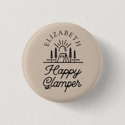 Happy Glamper Natuur Brown Monogram Ronde Button 3,2 Cm (Voorkant)