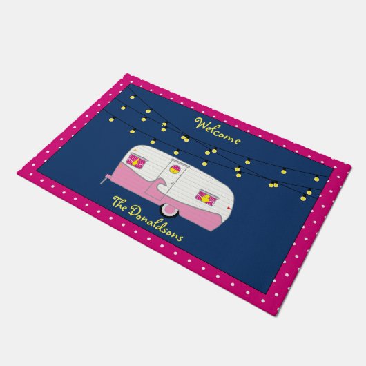 Happy Glamper Pink  Canned Ham Trailer Deurmat (Schuin)