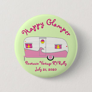 Happy Glamper Pink  Canned Ham Trailer Ronde Button 5,7 Cm