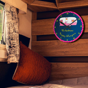 Happy Glamper Pink  Canned Ham Trailer Ronde Klok