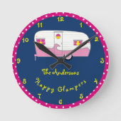 Happy Glamper Pink  Canned Ham Trailer Ronde Klok (Voorkant)