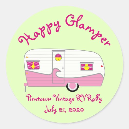 Happy Glamper Pink  Canned Ham Trailer Ronde Sticker (Voorkant)