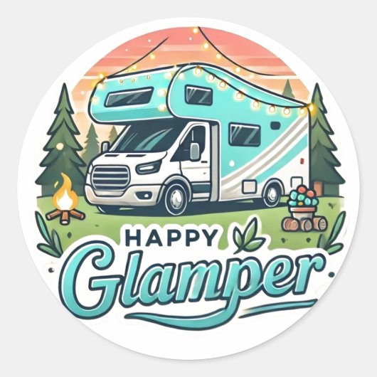 Happy Glamper Round Sticker (Voorkant)