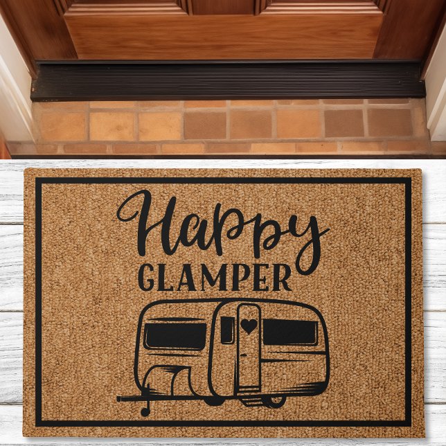 Happy Glamper Rustic Custom Camping Deurmat (Creator heeft geüpload)