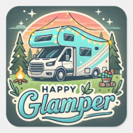 Happy Glamper Square Sticker – Leuke Glamping Vibe