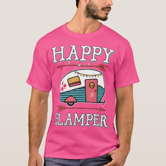 Happy Glamper T Shirt Camper Camping Wandelen Mann (Voorkant)