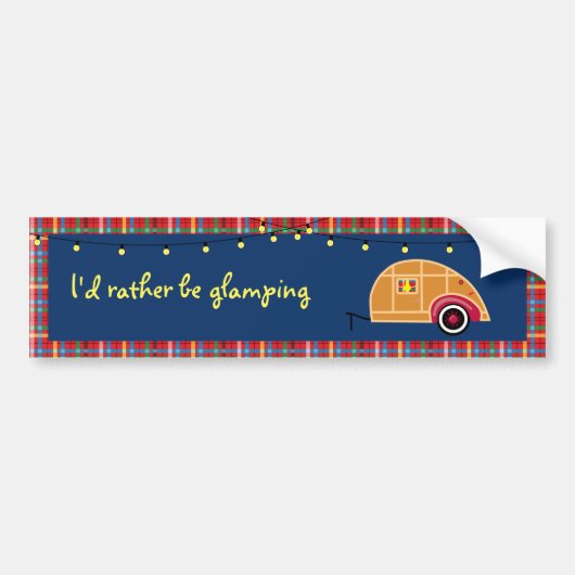 Happy Glamper Woodie  Teardrop Trailer Bumpersticker (Voorkant)