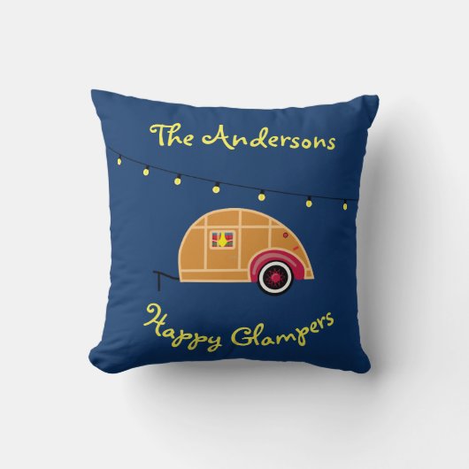 Happy Glamper Woodie  Teardrop Trailer Kussen (Voorkant)