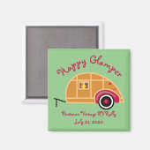 Happy Glamper Woodie  Teardrop Trailer Magneet (Voorkant / Achterkant)