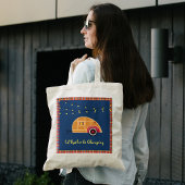 Happy Glamper Woodie  Teardrop Trailer Tote Bag