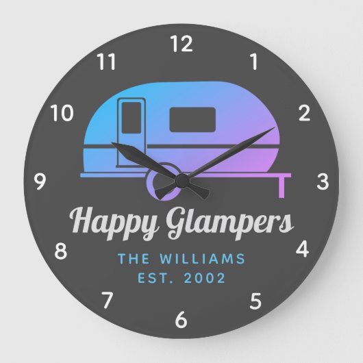 Happy Glampers Paars Ombre Camping Grote Klok (Voorkant)