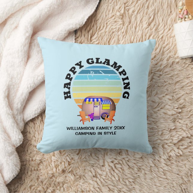 HAPPY GLAMPING Aangepaste naam Familie Camping Tri Kussen (Deken)