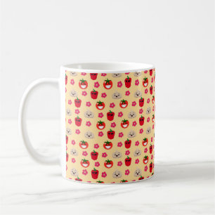 Happy glimlachend plantaardig achtergrondpatroon c koffiemok