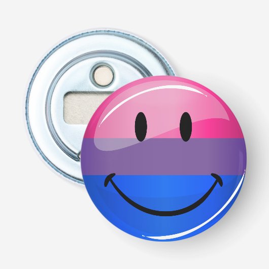 Happy Glossy Bisexuality Pride Flag Button Flesopener (Voorkant)
