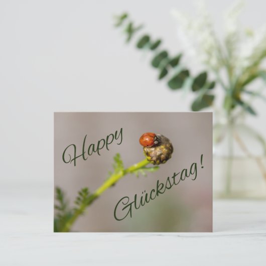 Happy Glückstag - mit Marienkäfer! Briefkaart (Staand voorkant)