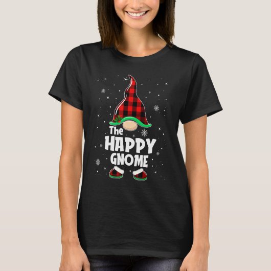 Happy Gnome Buffalo Plaid Matching Family Christma T-shirt (Voorkant)