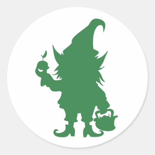 happy gnome hold a apple ronde sticker (Voorkant)
