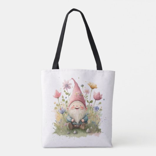 Happy Gnome in de tuin Tote Bag (Achterkant)