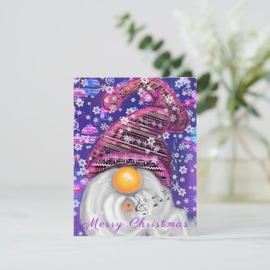 Happy Gnome in het Paarse Pet Zing een kerstlied - (Staand voorkant)